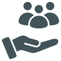 Hand holding people icons