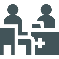 Abstract figures at a desk